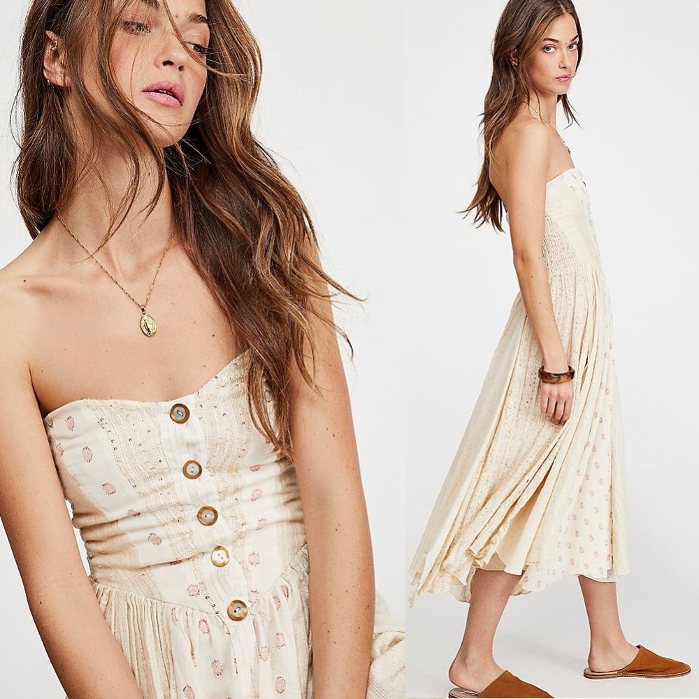 NEW Free People Amanda Strapless Midi Dress $228 - Picture 3 of 13
